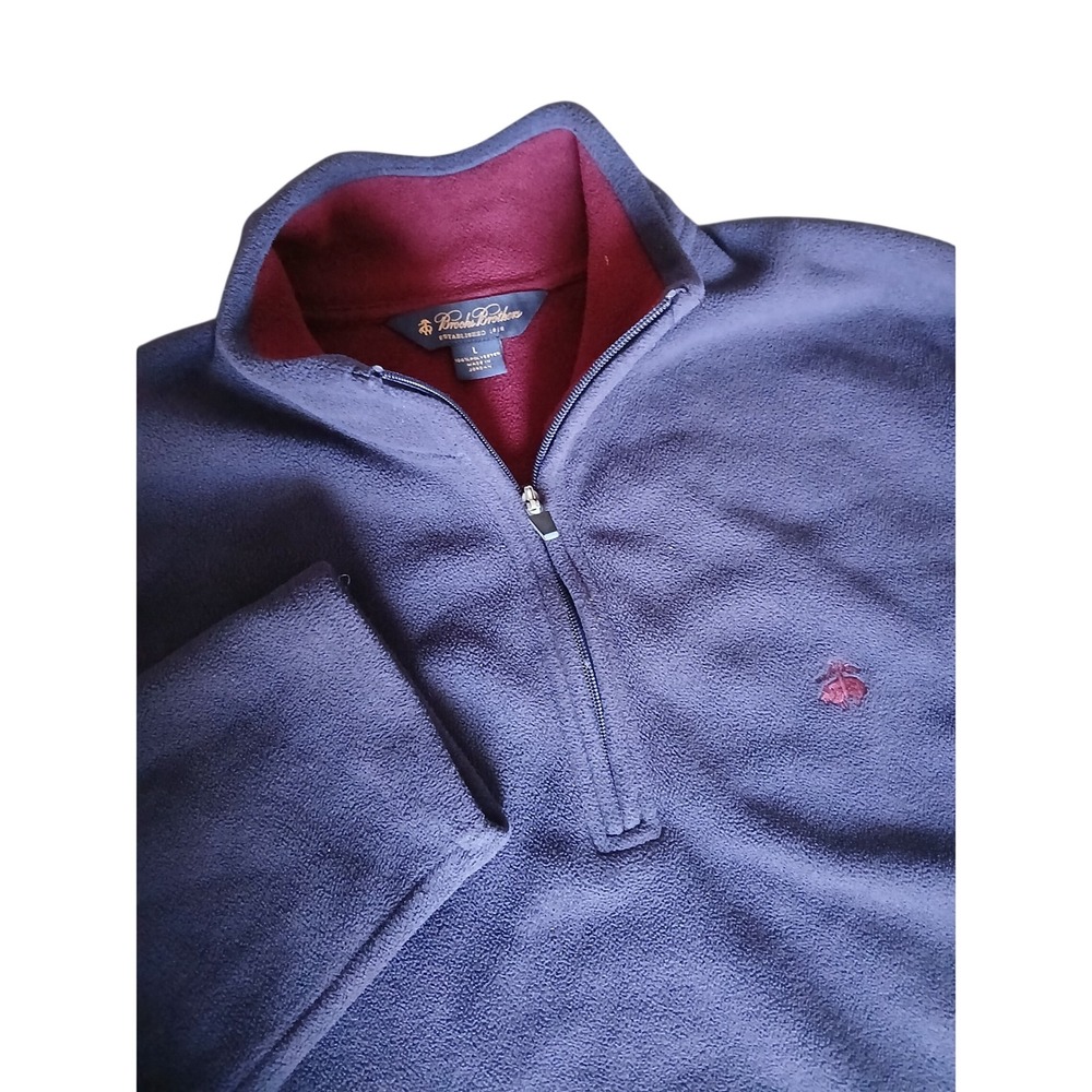 Brooks Brothers 1/4 Zip Fleece Pullover Mens L Navy Maroon Logo Sweatshirt